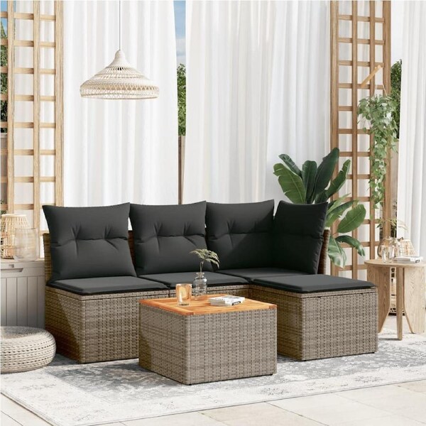 5 Piece Garden Sofa Set with Cushions Grey Poly Rattan vidaXL
