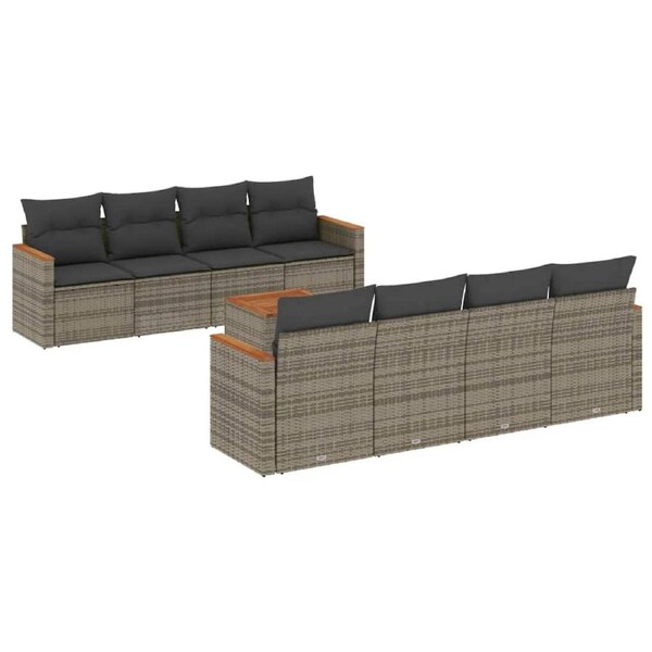 9 Piece Garden Sofa Set with Cushions Grey Poly Rattan vidaXL