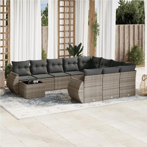 11 Piece Garden Sofa Set with Cushions Grey Poly Rattan vidaXL