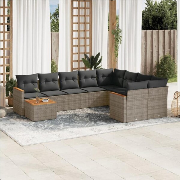 10 Piece Garden Sofa Set with Cushions Grey Poly Rattan vidaXL