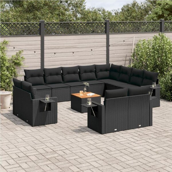 13 Piece Garden Sofa Set with Cushions Black Poly Rattan vidaXL