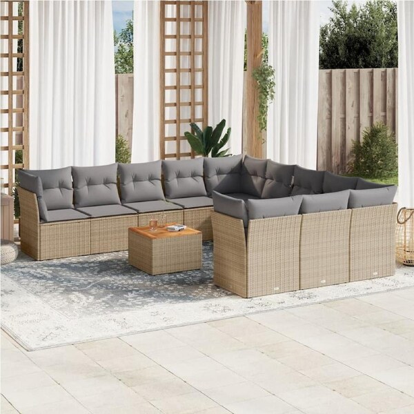 12 Piece Garden Sofa Set with Cushions Mix Beige Poly Rattan vidaXL