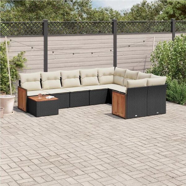 10 Piece Garden Sofa Set with Cushions Black Poly Rattan vidaXL