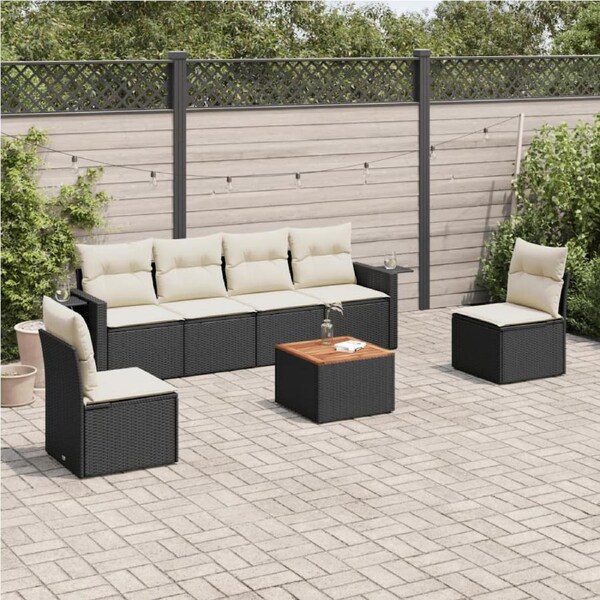 7 Piece Garden Sofa Set with Cushions Black Poly Rattan vidaXL