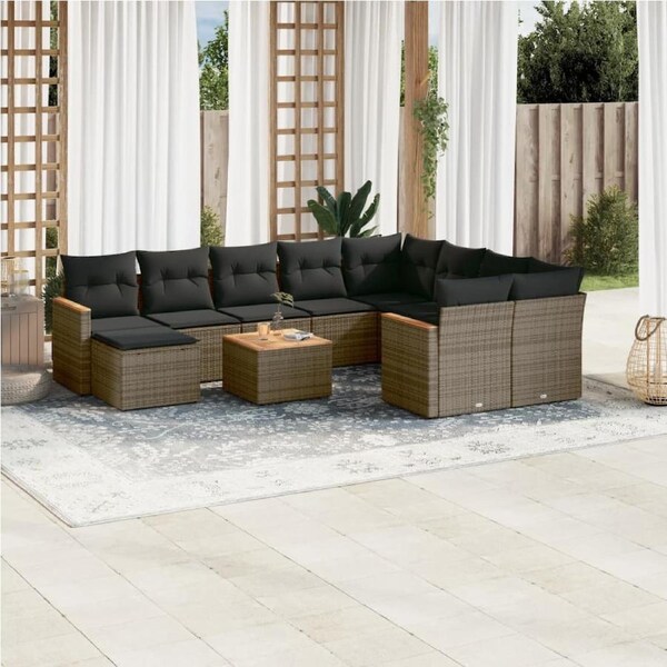11 Piece Garden Sofa Set with Cushions Grey Poly Rattan vidaXL