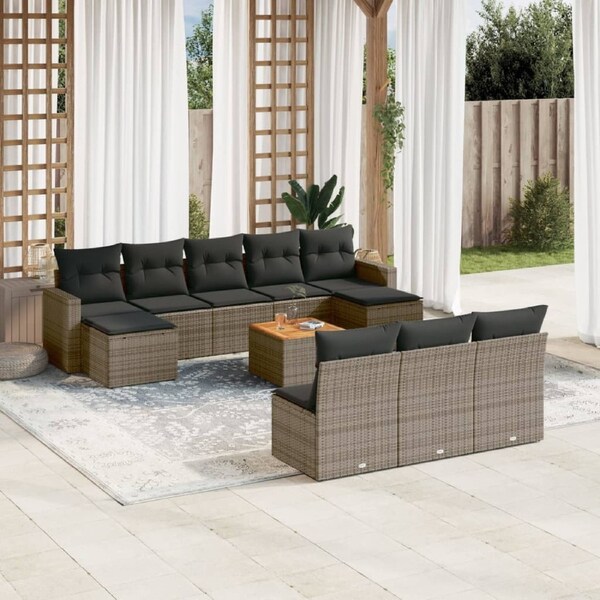 11 Piece Garden Sofa Set with Cushions Grey Poly Rattan vidaXL
