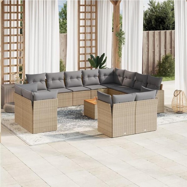 13 Piece Garden Sofa Set with Cushions Beige Poly Rattan vidaXL