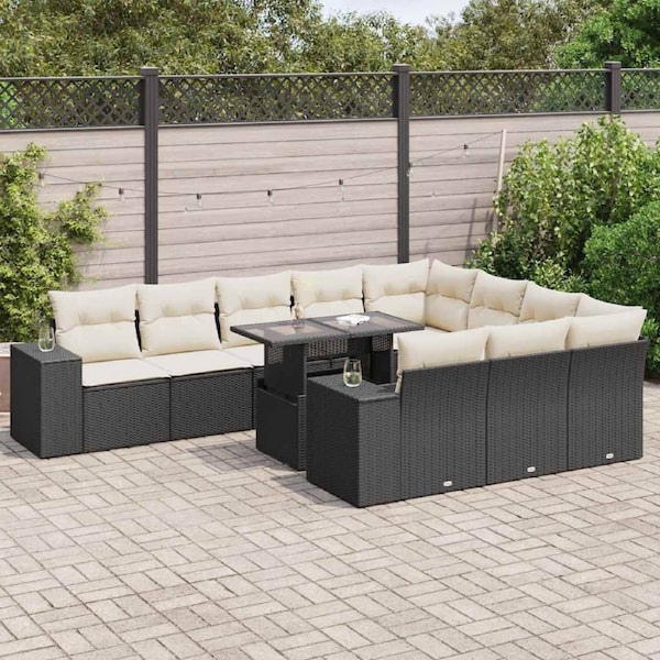 11 Piece Garden Sofa Set with Cushions Black Poly Rattan vidaXL