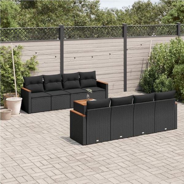9 Piece Garden Sofa Set with Cushions Black Poly Rattan vidaXL