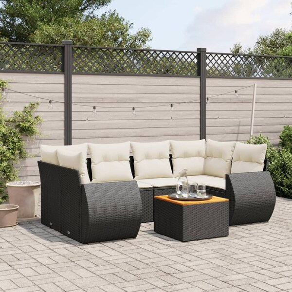 7 Piece Garden Sofa Set with Cushions Black Poly Rattan vidaXL