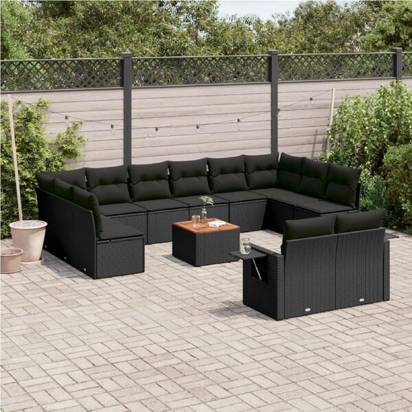 13 Piece Garden Sofa Set with Cushions Black Poly Rattan vidaXL