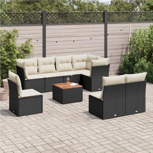 9 Piece Garden Sofa Set with Cushions Black Poly Rattan vidaXL