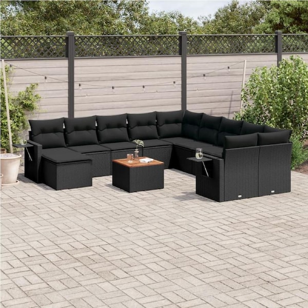12 Piece Garden Sofa Set with Cushions Black Poly Rattan vidaXL
