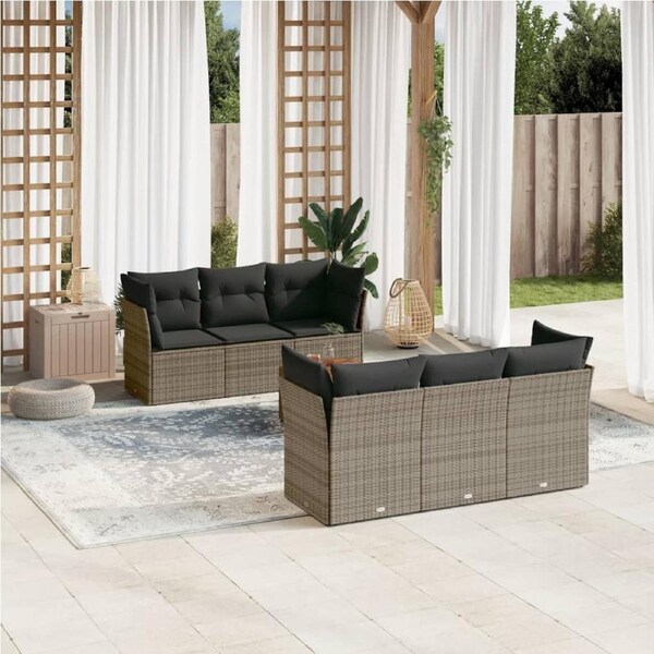 7 Piece Garden Sofa Set with Cushions Grey Poly Rattan vidaXL