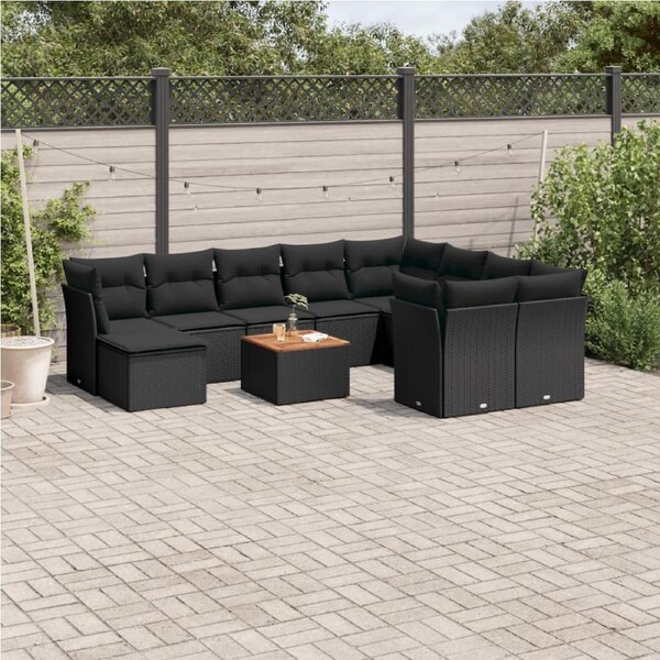 11 Piece Garden Sofa Set with Cushions Black Poly Rattan vidaXL