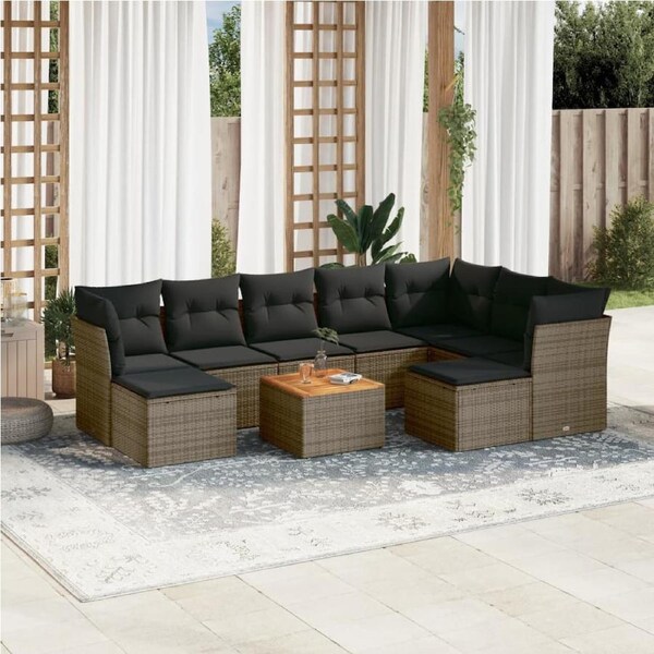 10 Piece Garden Sofa Set with Cushions Grey Poly Rattan vidaXL