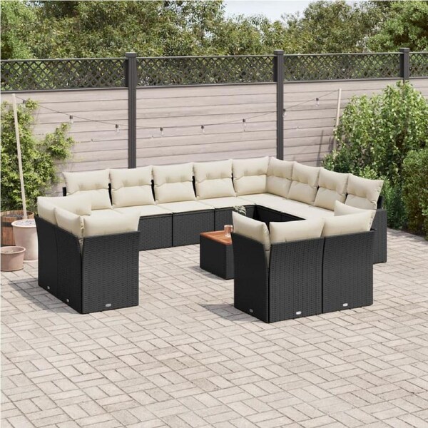 13 Piece Garden Sofa Set with Cushions Black Poly Rattan vidaXL