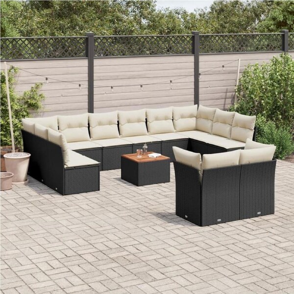 13 Piece Garden Sofa Set with Cushions Black Poly Rattan vidaXL