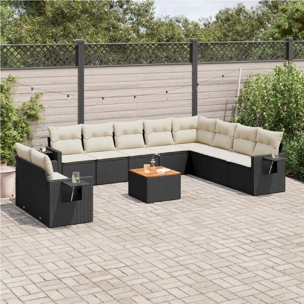 11 Piece Garden Sofa Set with Cushions Black Poly Rattan vidaXL