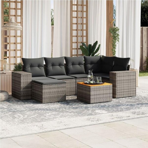 7 Piece Garden Sofa Set with Cushions Grey Poly Rattan vidaXL
