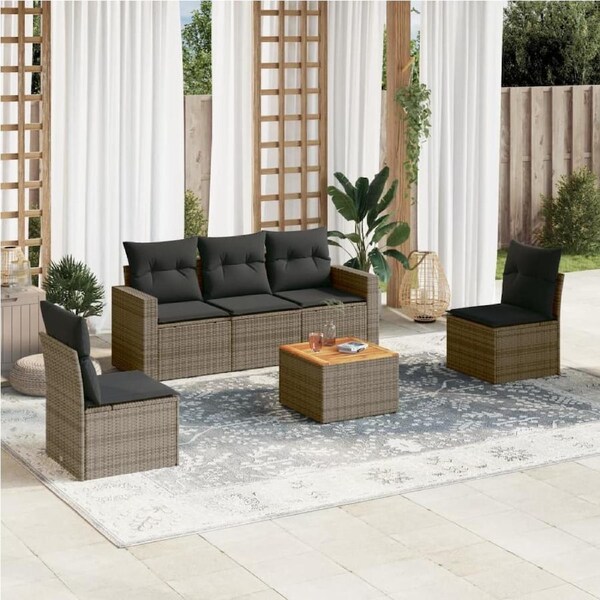 6 Piece Garden Sofa Set with Cushions Grey Poly Rattan vidaXL