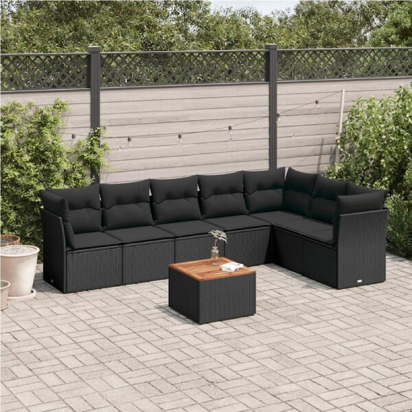 8 Piece Garden Sofa Set with Cushions Black Poly Rattan vidaXL