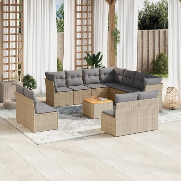 12 Piece Garden Sofa Set with Cushions Mix Beige Poly Rattan vidaXL