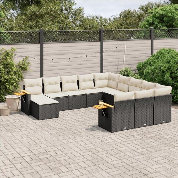 11 Piece Garden Sofa Set with Cushions Black Poly Rattan vidaXL