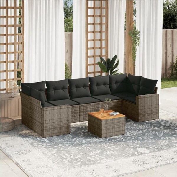 8 Piece Garden Sofa Set with Cushions Grey Poly Rattan vidaXL