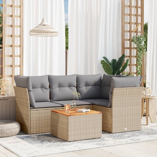 5 Piece Garden Sofa Set with Cushions Mix Beige Poly Rattan vidaXL