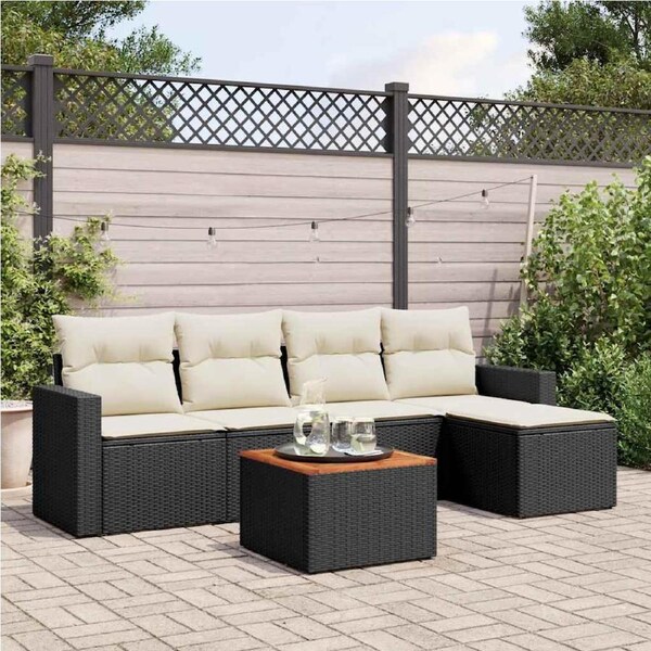 6 Piece Garden Sofa Set with Cushions Black Poly Rattan vidaXL