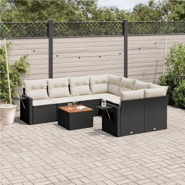 9 Piece Garden Sofa Set with Cushions Black Poly Rattan vidaXL