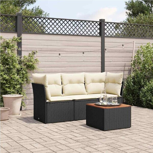 4 Piece Garden Sofa Set with Cushions Black Poly Rattan vidaXL