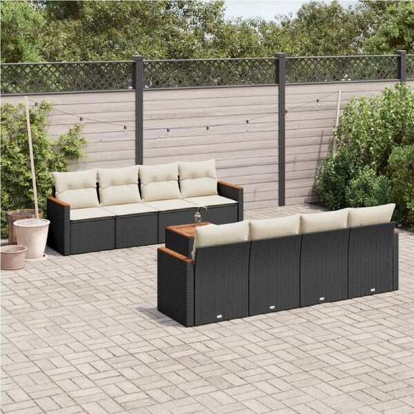 9 Piece Garden Sofa Set with Cushions Black Poly Rattan vidaXL