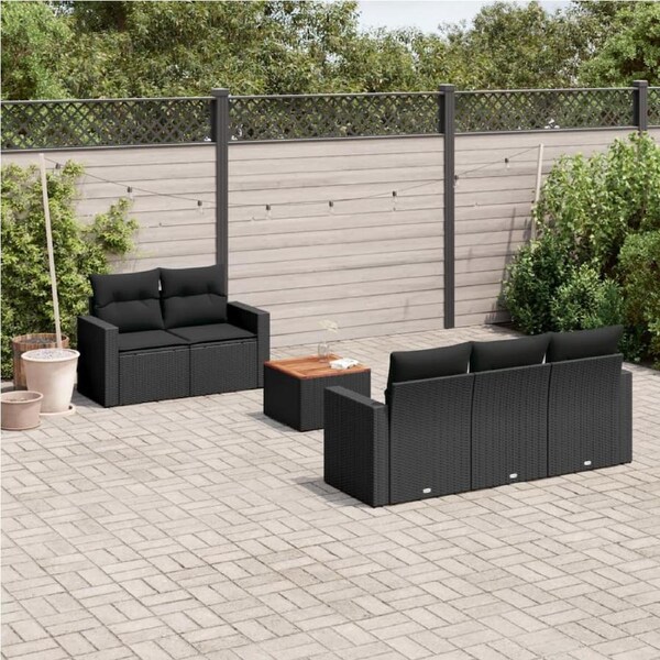 6 Piece Garden Sofa Set with Cushions Black Poly Rattan vidaXL