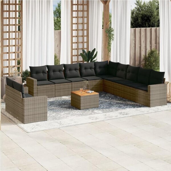 12 Piece Garden Sofa Set with Cushions Grey Poly Rattan vidaXL