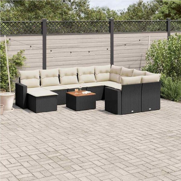 11 Piece Garden Sofa Set with Cushions Black Poly Rattan vidaXL