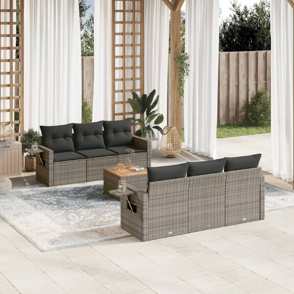 7 Piece Garden Sofa Set with Cushions Grey Poly Rattan vidaXL