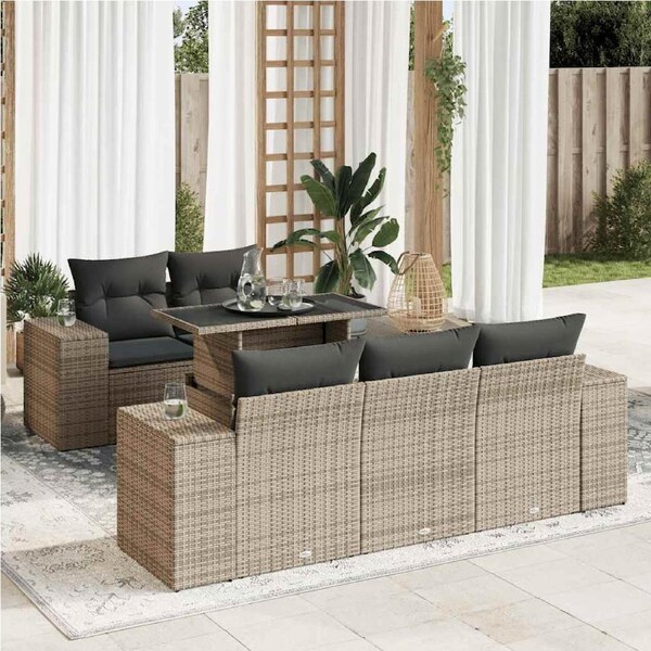 6 Piece Garden Sofa Set with Cushions Grey Poly Rattan vidaXL
