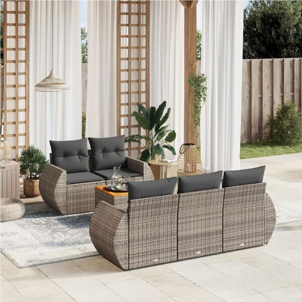 6 Piece Garden Sofa Set with Cushions Grey Poly Rattan vidaXL