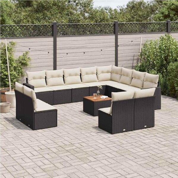 13 Piece Garden Sofa Set with Cushions Black Poly Rattan vidaXL