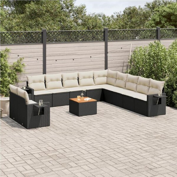 12 Piece Garden Sofa Set with Cushions Black Poly Rattan vidaXL