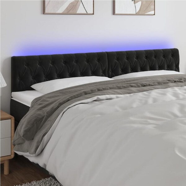 LED Headboard Black 200 cm Velvet vidaXL