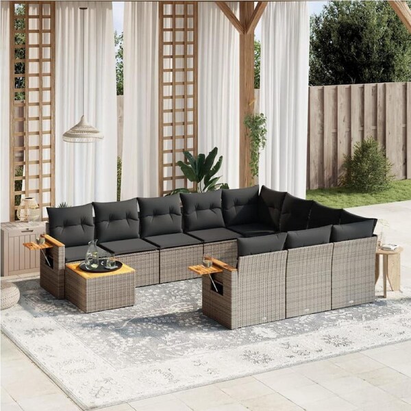 11 Piece Garden Sofa Set with Cushions Grey Poly Rattan vidaXL