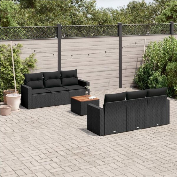 7 Piece Garden Sofa Set with Cushions Black Poly Rattan vidaXL