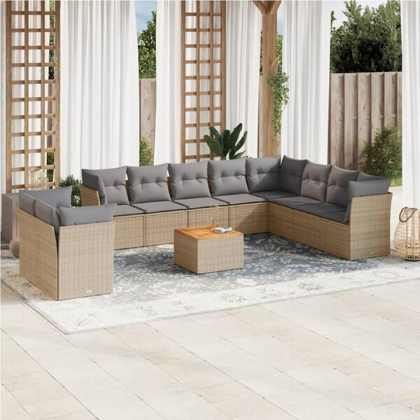 11 Piece Garden Sofa Set with Cushions Mix Beige Poly Rattan vidaXL