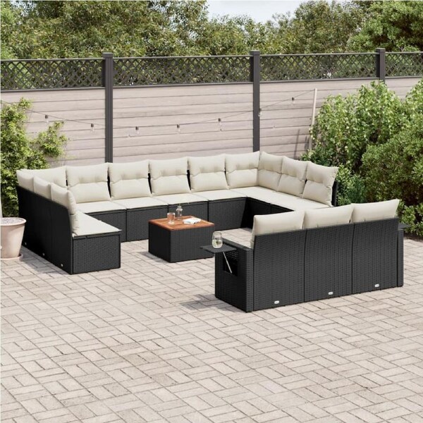 14 Piece Garden Sofa Set with Cushions Black Poly Rattan vidaXL