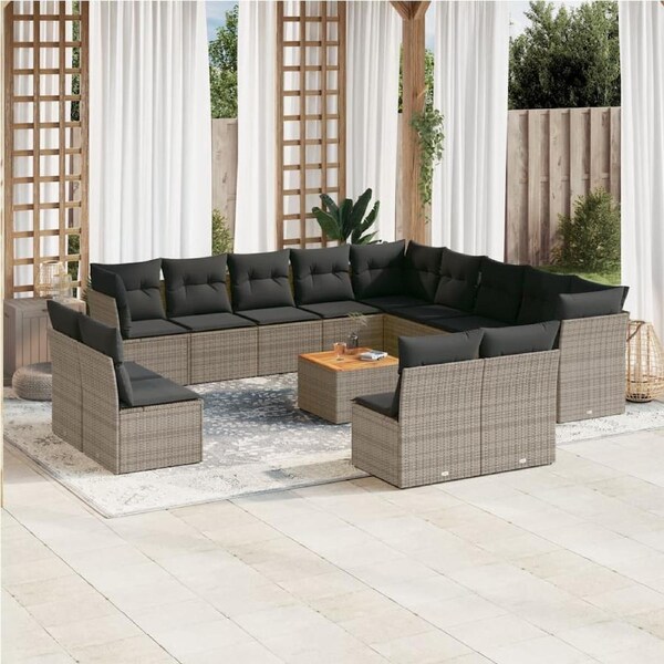 14 Piece Garden Sofa Set with Cushions Grey Poly Rattan vidaXL