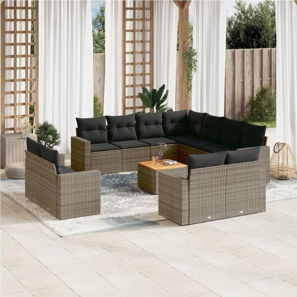 12 Piece Garden Sofa Set with Cushions Grey Poly Rattan vidaXL