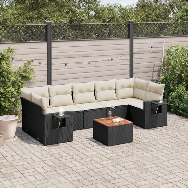 8 Piece Garden Sofa Set with Cushions Black Poly Rattan vidaXL